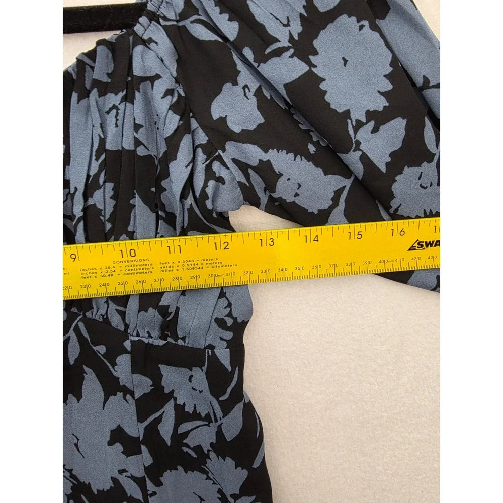 Abercrombie & Fitch Floral Puff Sleeve Top S Blue Black Smocked Cottagecore NWT